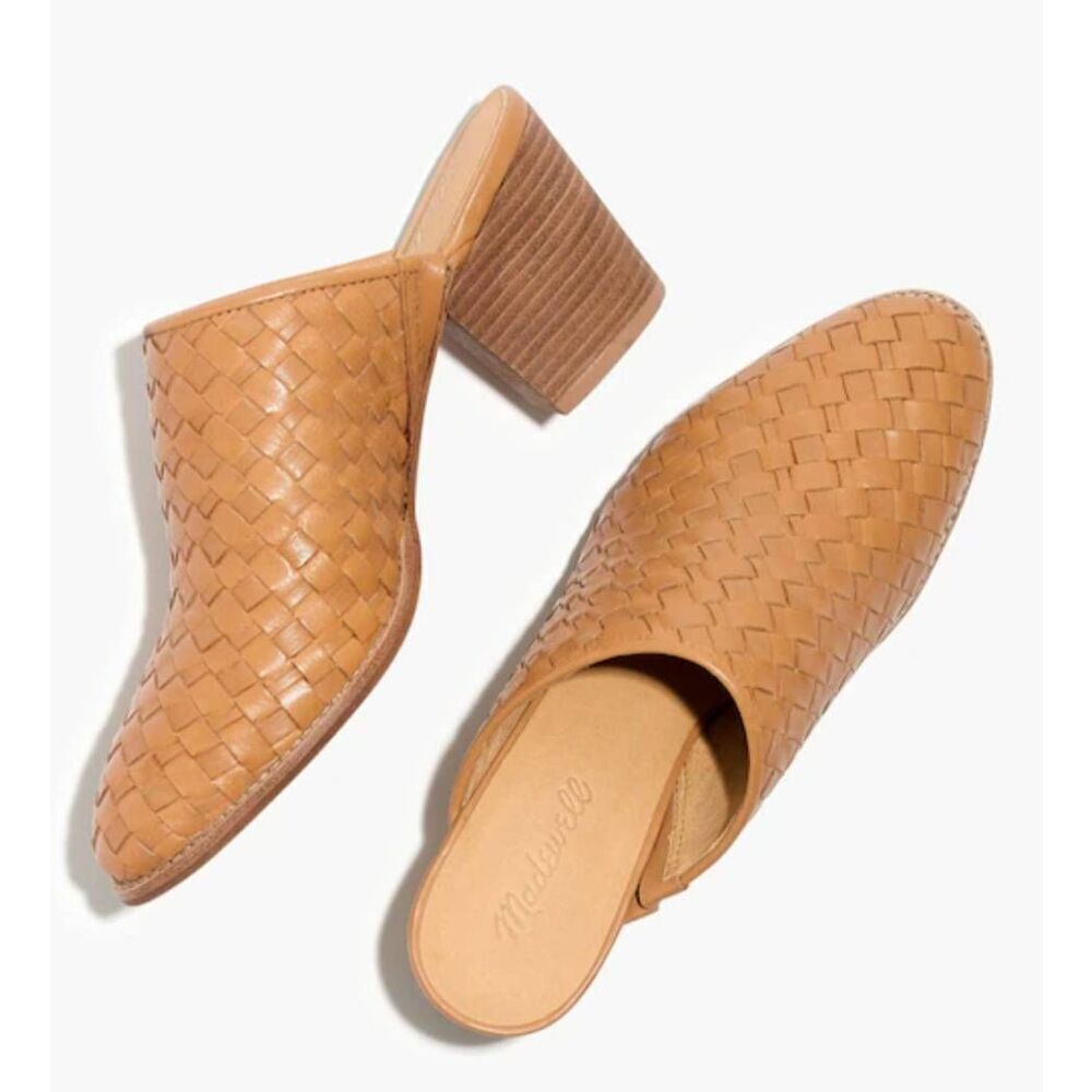 Madewell Mules Women's 7.5 Tan Harper Woven Leather Basker Weave